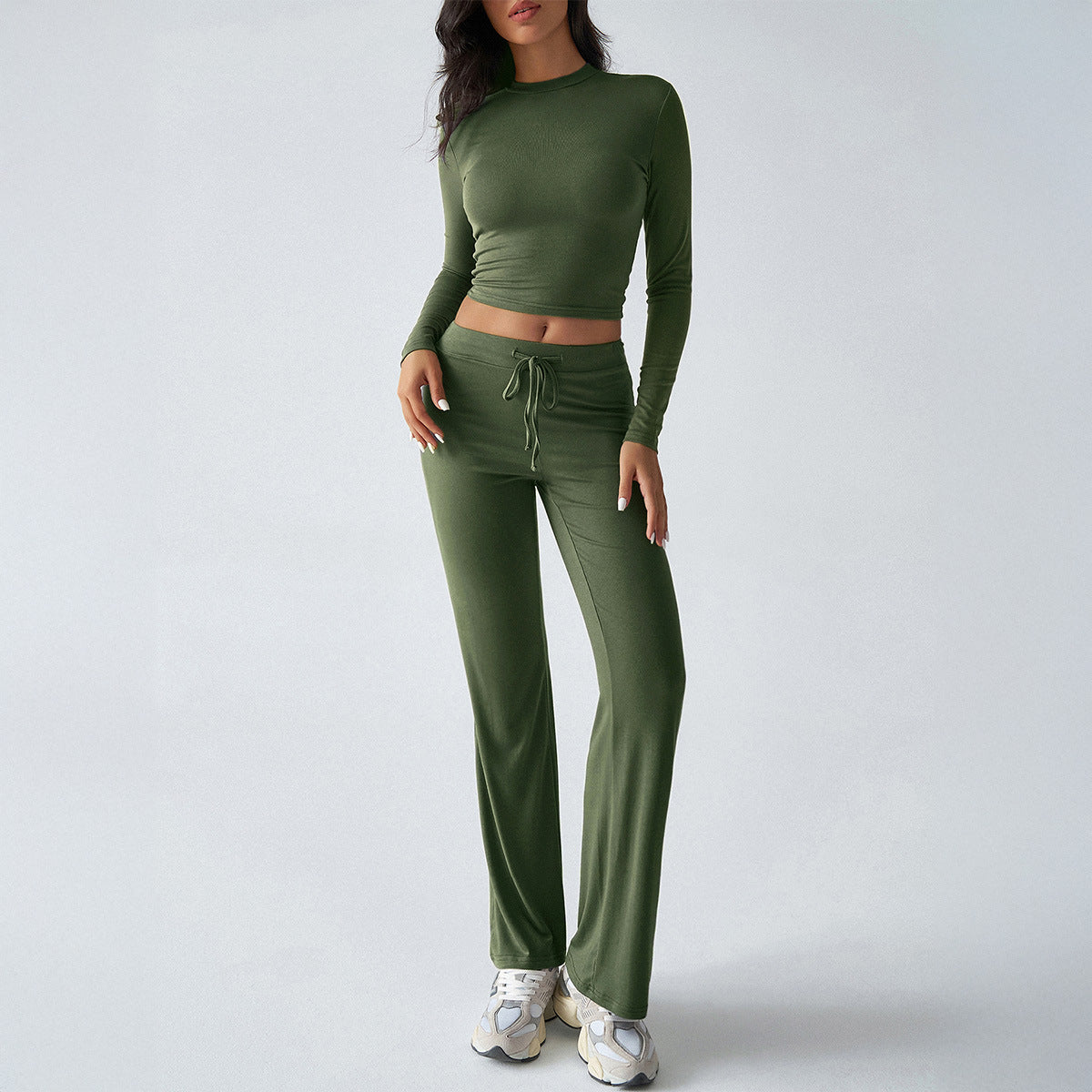 Yoga Long Sleeve T-Shirt Pure Color Long Pants Set