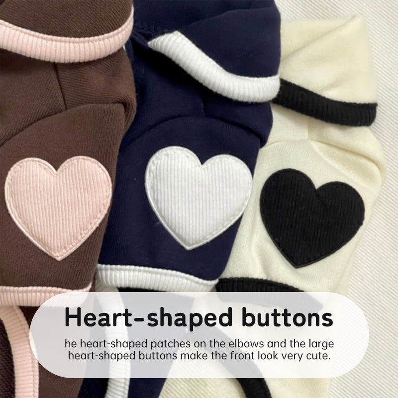 Pet pajamas, plush onesie, Bichon warm vest, heart-print winter dog clothes, two-leg snap-button puppy outfits.