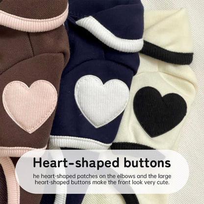 Pet pajamas, plush onesie, Bichon warm vest, heart-print winter dog clothes, two-leg snap-button puppy outfits.
