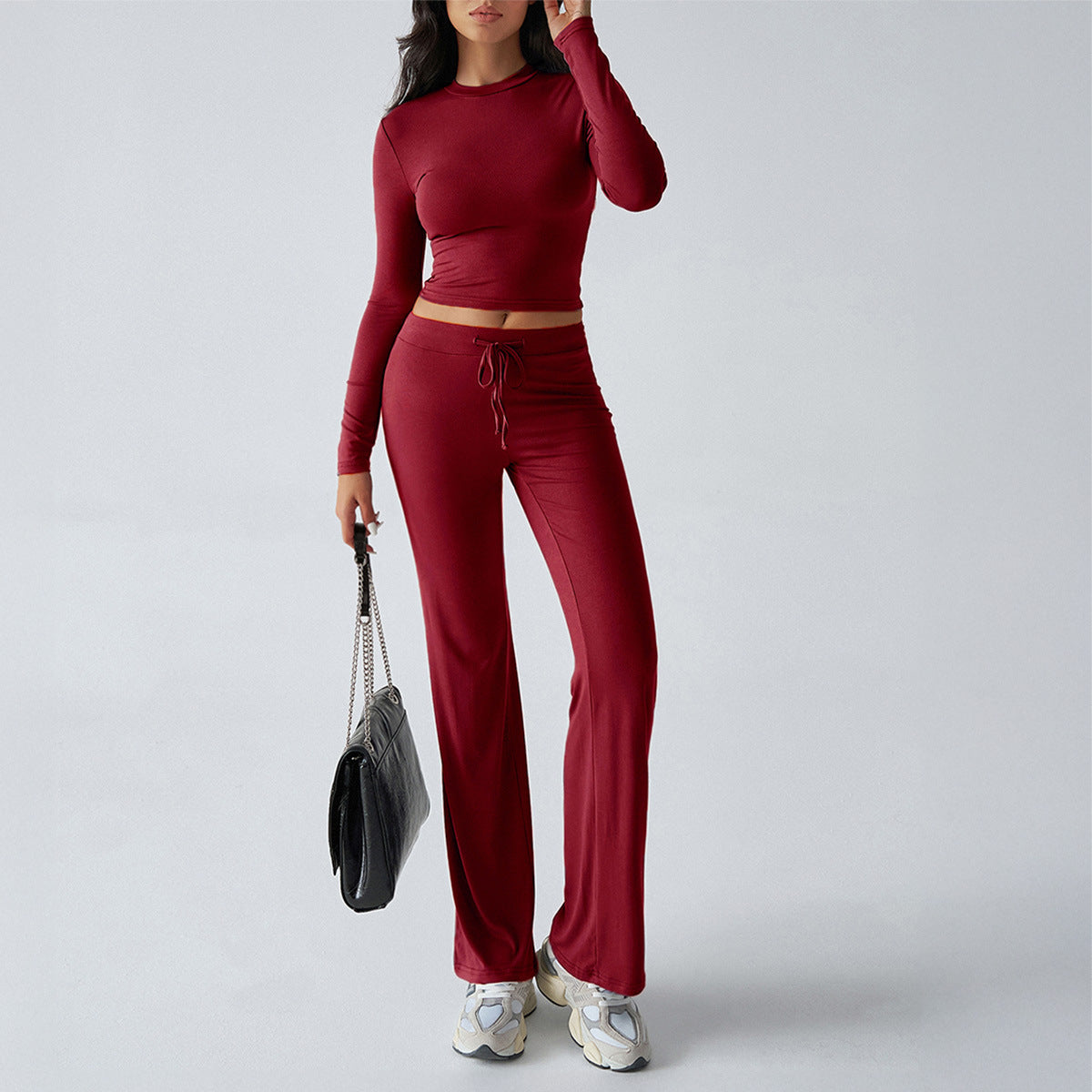 Yoga Long Sleeve T-Shirt Pure Color Long Pants Set