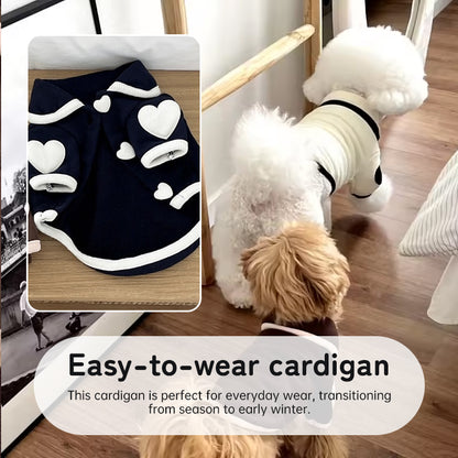 Pet pajamas, plush onesie, Bichon warm vest, heart-print winter dog clothes, two-leg snap-button puppy outfits.
