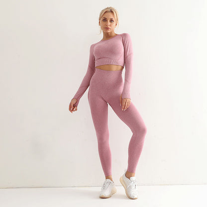 Seamless Yoga Suit Women's Long Sleeve Sports Top High Waist Hip Lifting Sports Tights Pants