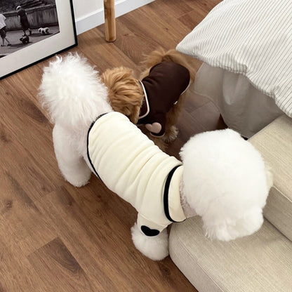 Pet pajamas, plush onesie, Bichon warm vest, heart-print winter dog clothes, two-leg snap-button puppy outfits.