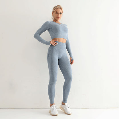 Seamless Yoga Suit Women's Long Sleeve Sports Top High Waist Hip Lifting Sports Tights Pants