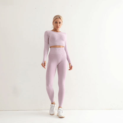 Seamless Yoga Suit Women's Long Sleeve Sports Top High Waist Hip Lifting Sports Tights Pants