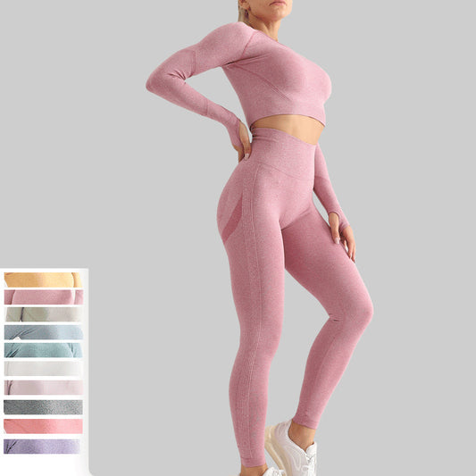 Seamless Yoga Suit Women's Long Sleeve Sports Top High Waist Hip Lifting Sports Tights Pants