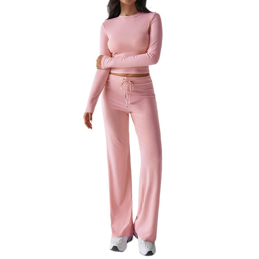 Yoga Long Sleeve T-Shirt Pure Color Long Pants Set