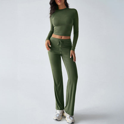 Yoga Long Sleeve T-Shirt Pure Color Long Pants Set