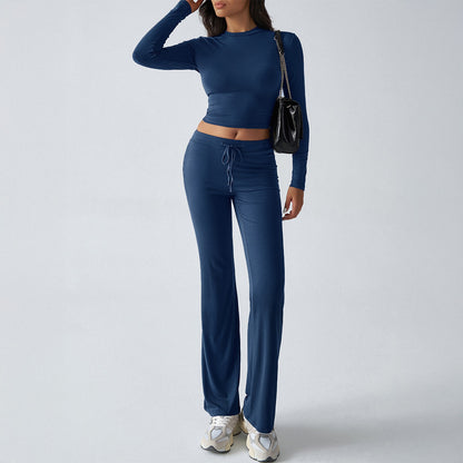 Yoga Long Sleeve T-Shirt Pure Color Long Pants Set